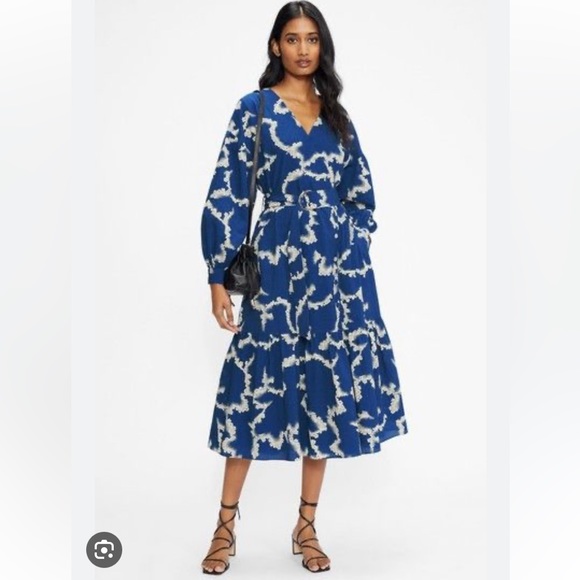 Ted Baker London Dresses & Skirts - Ted Baker London Elise Printed Midi Dress Floral Ruffle V neck Long Sleeve 6